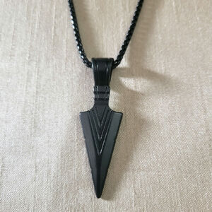 Men's Black arrow head point rounded box pearl chain pendant necklace